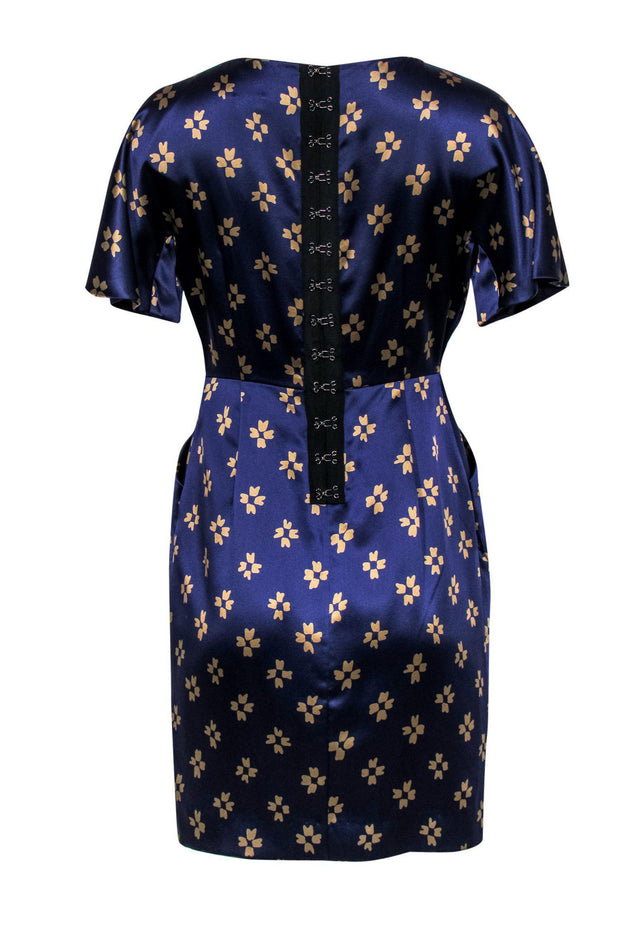 Current Boutique-3.1 Phillip Lim - Navy Silk Satin Printed Mini Pleated Dress Sz 8