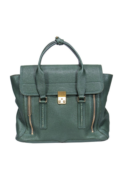 Current Boutique-3.1 Phillip Lim - Green Textured Large Leather Satchel