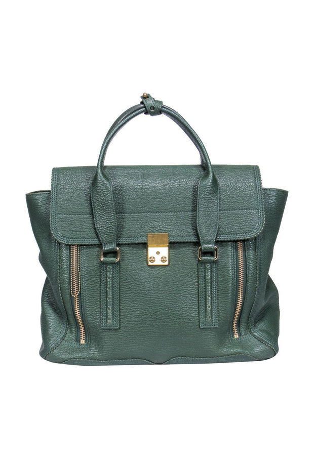 Current Boutique-3.1 Phillip Lim - Green Textured Large Leather Satchel