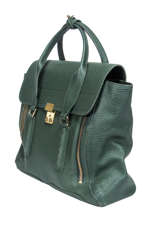Current Boutique-3.1 Phillip Lim - Green Textured Large Leather Satchel