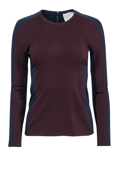 Current Boutique-3.1 Phillip Lim - Navy & Burgundey Color Blocked Long Sleeve Ponte Top Sz 4