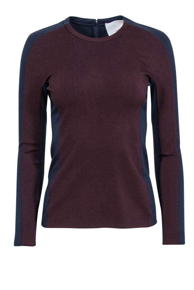 Current Boutique-3.1 Phillip Lim - Navy & Burgundey Color Blocked Long Sleeve Ponte Top Sz 4