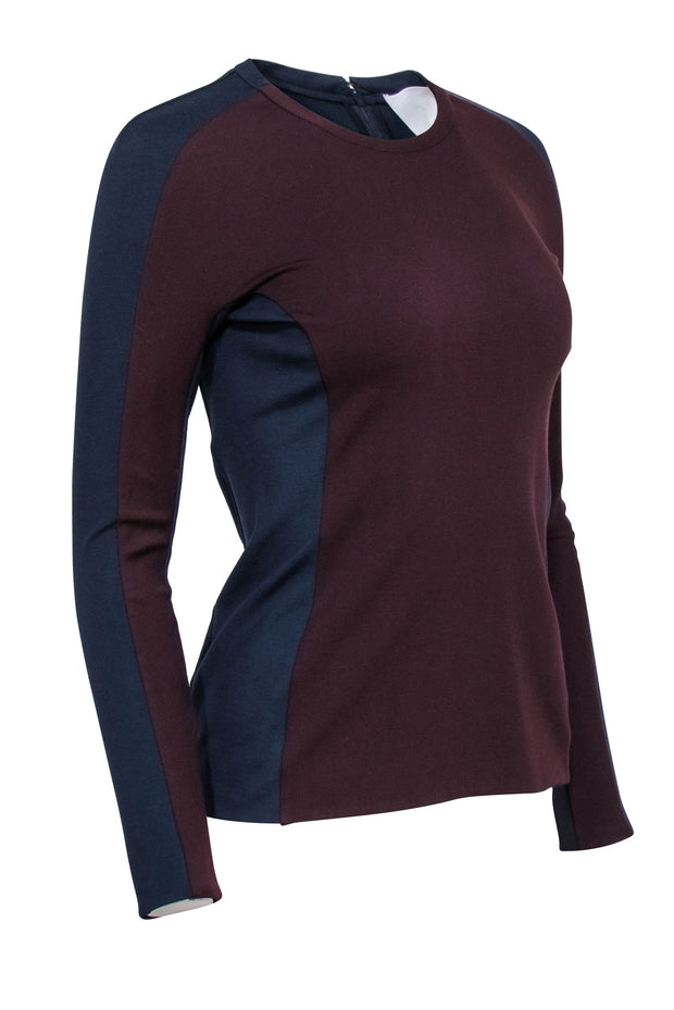 Current Boutique-3.1 Phillip Lim - Navy & Burgundey Color Blocked Long Sleeve Ponte Top Sz 4