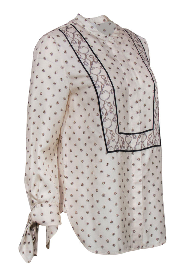 Current Boutique-3.1 Phillip Lim - White Silk Button Blouse w/ Chainlink Print Sz 4