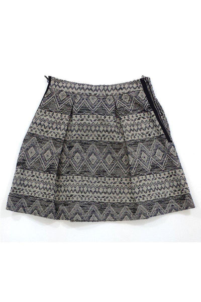 Current Boutique-3.1 Phillip Lim - Black & Cream Tribal Print Pleated Skirt Sz 6