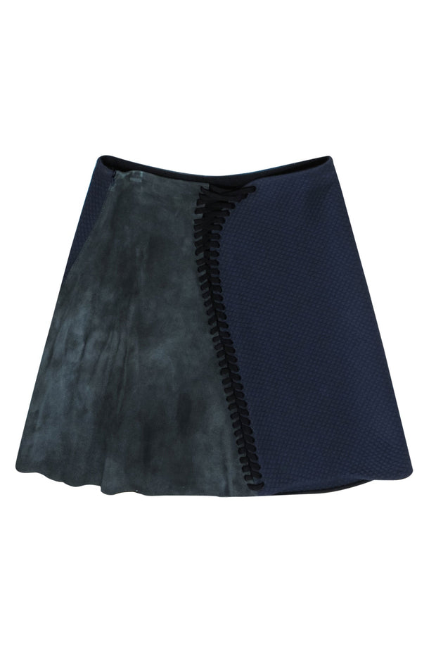 Current Boutique-3.1 Phillip Lim - Navy Quilted & Olive Green Suede Lace-Up Skirt Sz 6