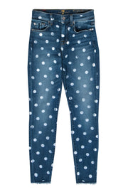 Current Boutique-7 For All Mankind - Medium Wash Polka Dot High-Waist Skinny Jeans Sz 25