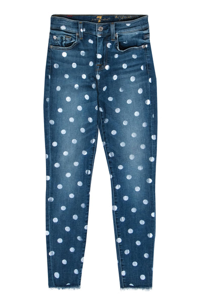 Current Boutique-7 For All Mankind - Medium Wash Polka Dot High-Waist Skinny Jeans Sz 25