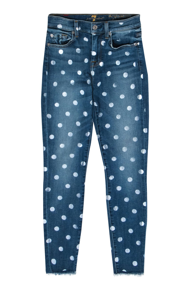 Current Boutique-7 For All Mankind - Medium Wash Polka Dot High-Waist Skinny Jeans Sz 25