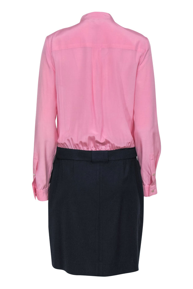 Current Boutique-Diane von Furstenberg - Pink & Navy Two-Toned Belted Sheath Dress Sz 10