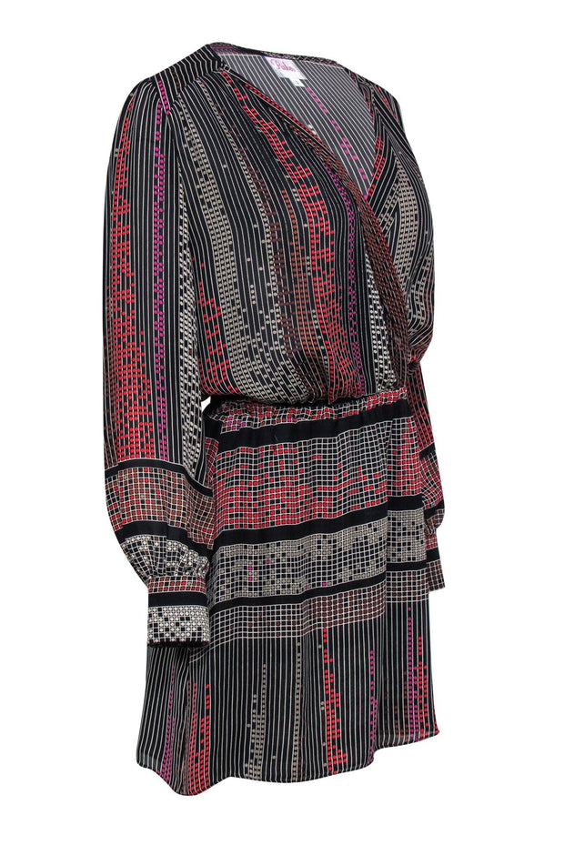 Current Boutique-Parker - Black & Multicolor Printed Wrap Front Mini Dress Sz S
