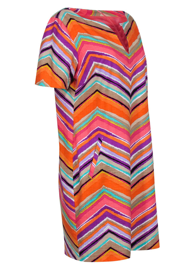 Current Boutique-Trina Turk - Multicolor Chevron Print Short Sleeve Shift Dress Sz 14