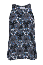 Current Boutique-A.L.C. - Black & Blue Kaleidoscope Printed Button-Front Tank Sz M