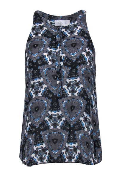 Current Boutique-A.L.C. - Black & Blue Kaleidoscope Printed Button-Front Tank Sz M