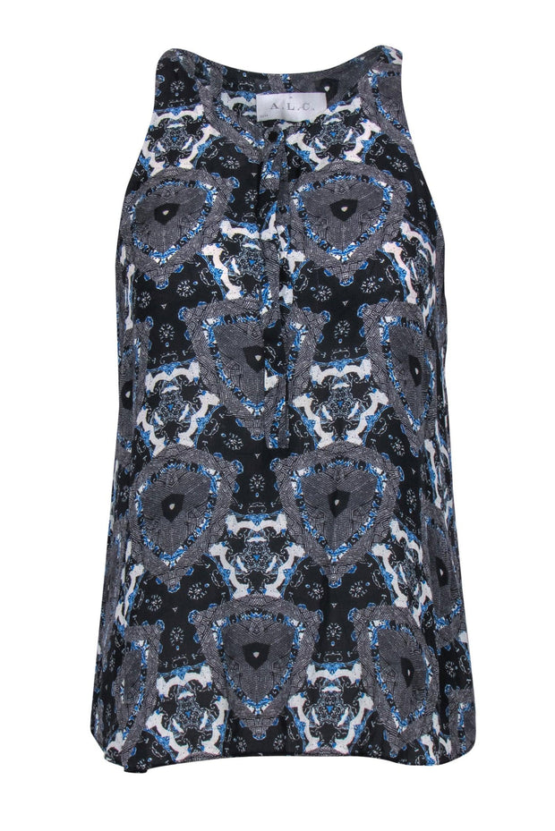 Current Boutique-A.L.C. - Black & Blue Kaleidoscope Printed Button-Front Tank Sz M