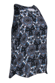 Current Boutique-A.L.C. - Black & Blue Kaleidoscope Printed Button-Front Tank Sz M