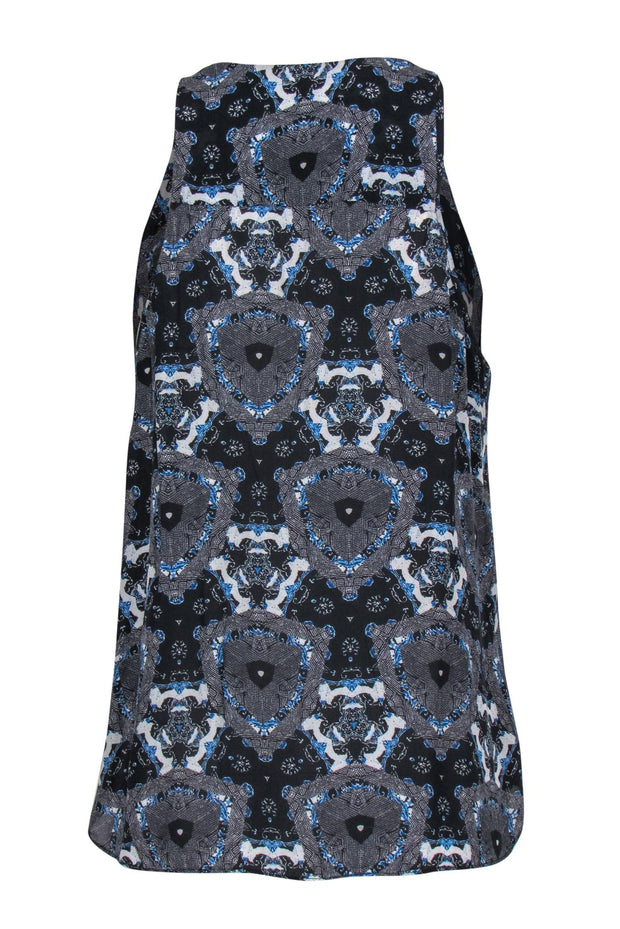Current Boutique-A.L.C. - Black & Blue Kaleidoscope Printed Button-Front Tank Sz M