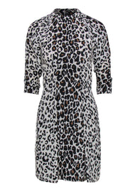 Current Boutique-A.L.C. - Beige, Black & Brown Leopard Print Silk Sheath Dress Sz 2