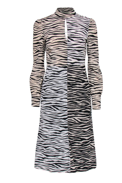 Current Boutique-A.L.C. - Zebra Print Mock Neck Long Sleeve Silk Dress Sz 2