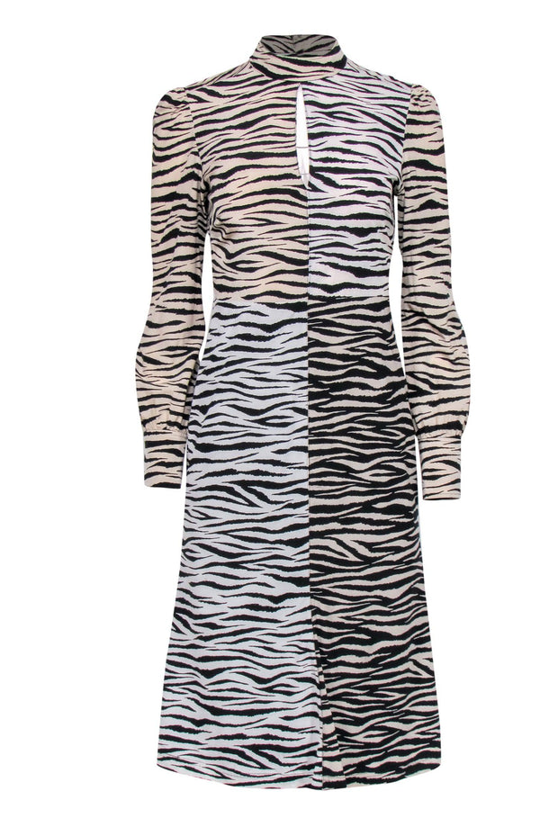 Current Boutique-A.L.C. - Zebra Print Mock Neck Long Sleeve Silk Dress Sz 2