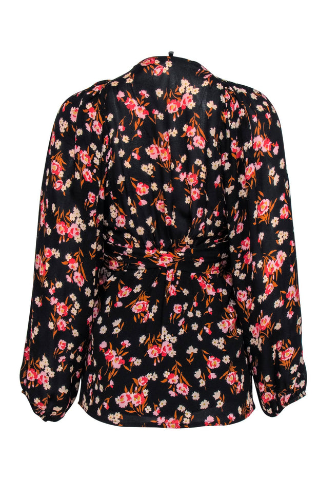 Current Boutique-A.L.C. - Black w/ Multi Colored Floral Print Wrap Blouse Sz 0