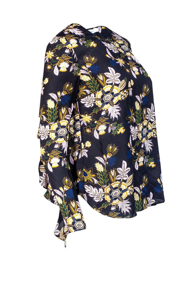 Current Boutique-A.L.C. - Backless Floral Blouse w/ Ruffle Sleeve Sz 2