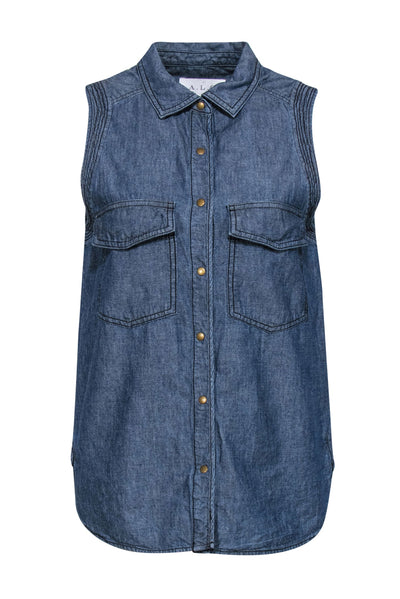 Current Boutique-A.L.C. - Medium Wash Chambray Sleeveless Snap-Up Blouse Sz S