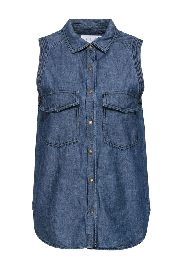 Current Boutique-A.L.C. - Medium Wash Chambray Sleeveless Snap-Up Blouse Sz S