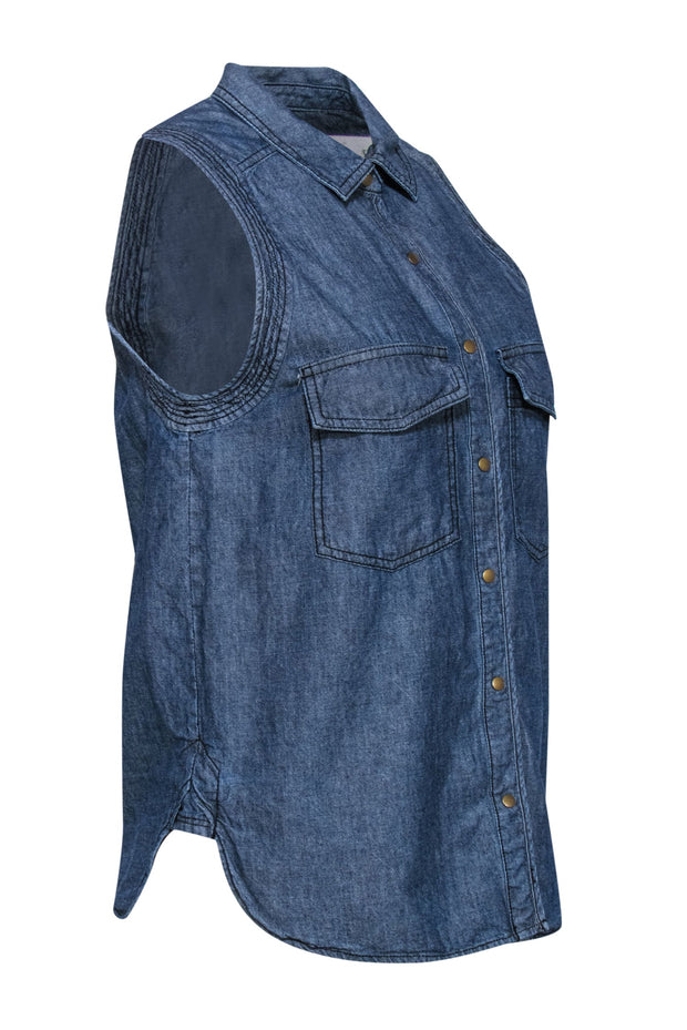 Current Boutique-A.L.C. - Medium Wash Chambray Sleeveless Snap-Up Blouse Sz S