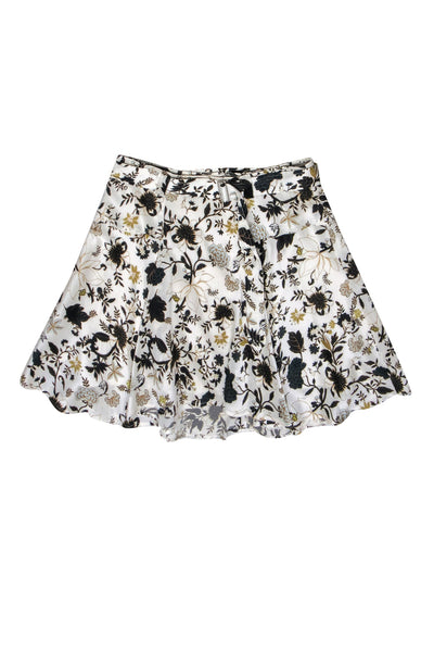 Current Boutique-A.L.C. - White & Black Belted Pleated Skirt w/ Yellow Florals Sz 8