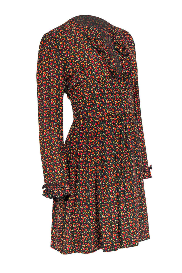 Current Boutique-A.P.C. - Cherry Print Ruffle Neckline A-Line Dress Sz 6