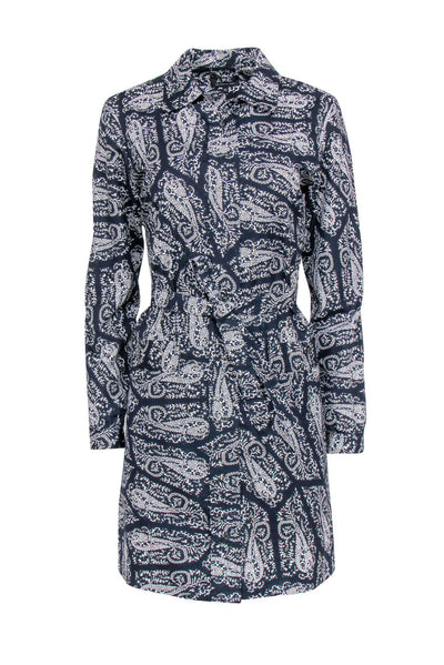 Current Boutique-A.P.C. - Navy & White Paisley Printed Cotton Shirt Dress Sz 6