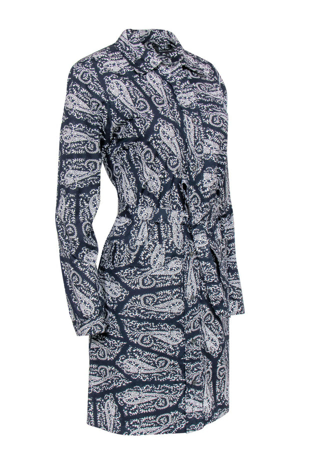 Current Boutique-A.P.C. - Navy & White Paisley Printed Cotton Shirt Dress Sz 6