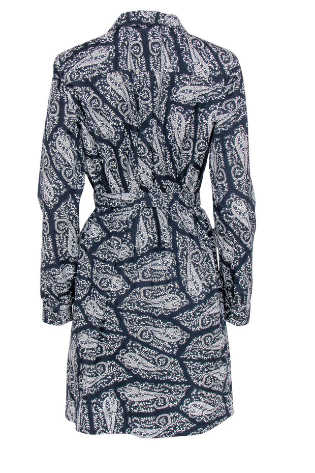Current Boutique-A.P.C. - Navy & White Paisley Printed Cotton Shirt Dress Sz 6