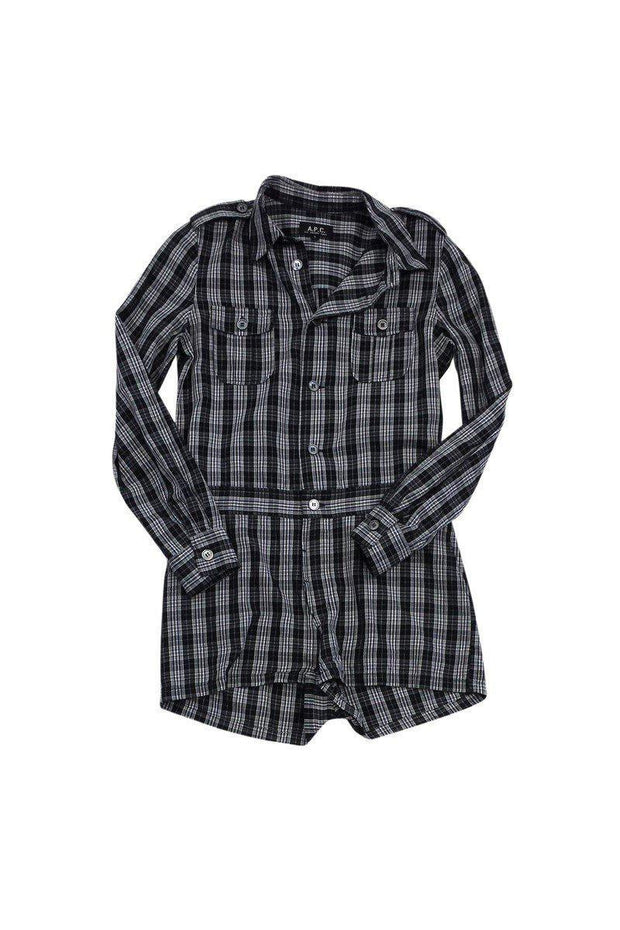 Current Boutique-A.P.C. - Dark Green, Blue & White Plaid Romper Sz S