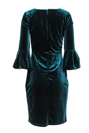 Current Boutique-ABS Collections - Dark Teal Velvet Bell Sleeve Sheath Dress Sz 6