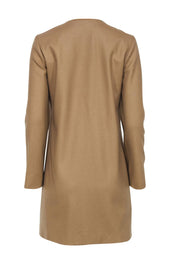 Current Boutique-Adam Lippes - Beige Wool Blend Snap-Up Longline Coat w/ Leather Trim Sz XS