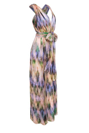 Current Boutique-ADAM by Adam Lippes - Purple, Pink & Green Watercolor Print Flowy Silk Maxi Dress Sz 2