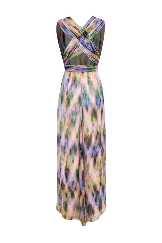 Current Boutique-ADAM by Adam Lippes - Purple, Pink & Green Watercolor Print Flowy Silk Maxi Dress Sz 2