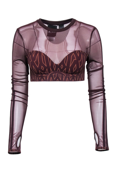 Current Boutique-Adidas x Ivy Park - Brown Sheer Top w/ Gold Linear Design Sz S