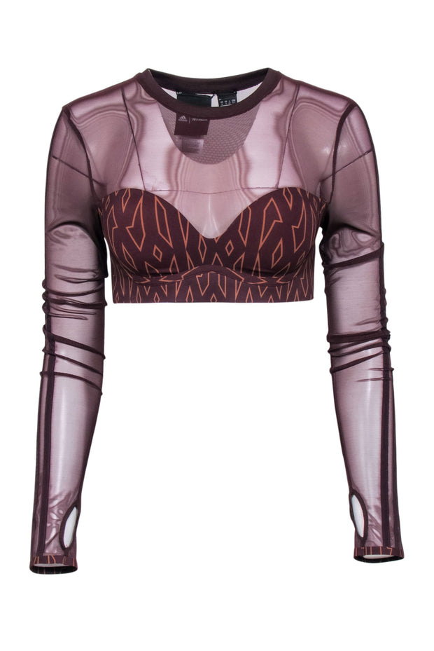 Current Boutique-Adidas x Ivy Park - Brown Sheer Top w/ Gold Linear Design Sz S