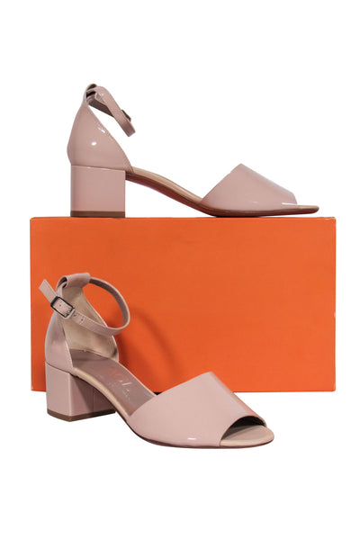 Current Boutique-AGL - Nude Patent Leather "Biscuit" Ankle Strap Block Heels Sz 10
