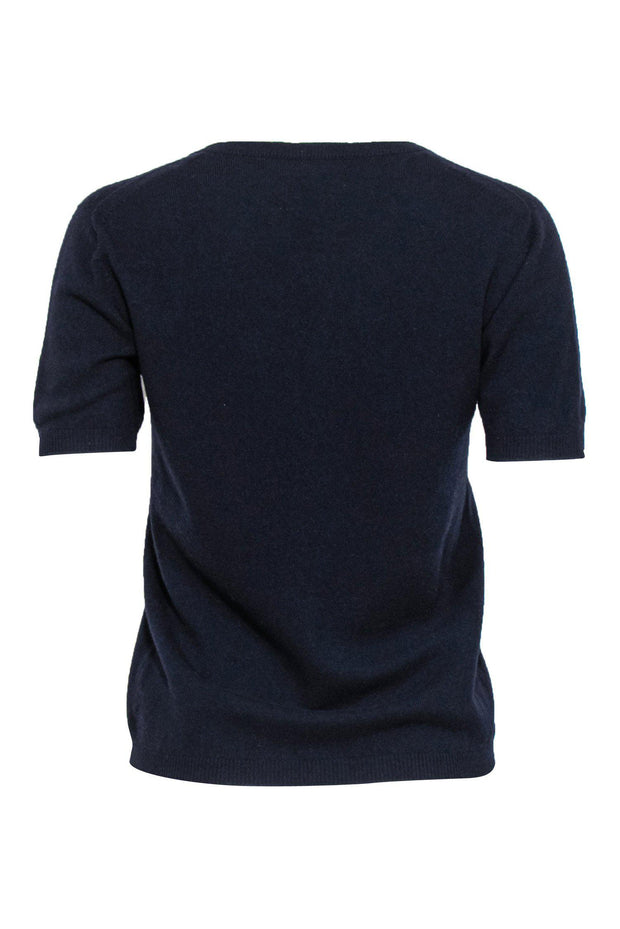 Current Boutique-Agnona - Navy Short Sleeve Wool Blend Sweater Sz L