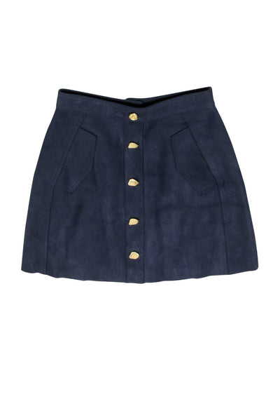 Current Boutique-Aje - Navy Suede Miniskirt w/ Gold Buttons Sz 8