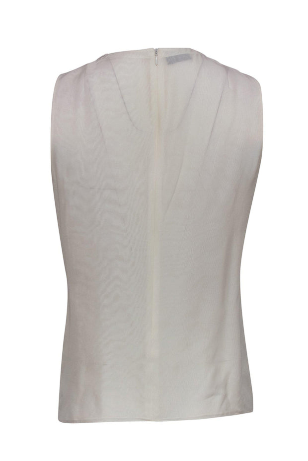 Current Boutique-Akris - Cream Pleated Silk Tank w/ Beaded Neckline Sz M