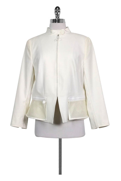 Current Boutique-Akris Punto - Ivory High Neck Jacket w/ Mesh Sz 12