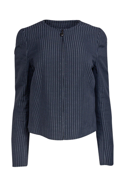 Current Boutique-Akris Punto - Slate Blue Cotton Blend Jacket w/ Polka Dots Sz M