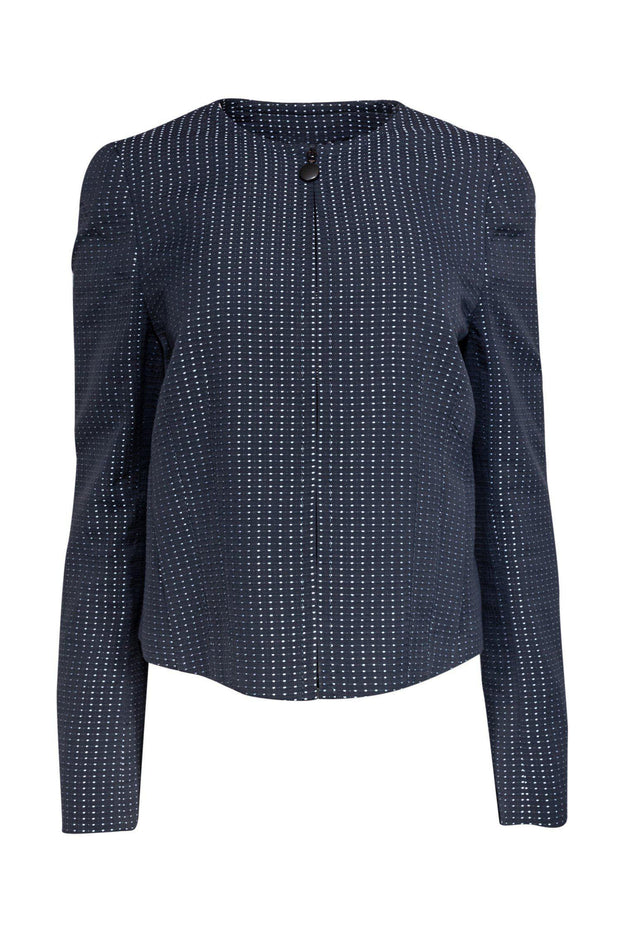 Current Boutique-Akris Punto - Slate Blue Cotton Blend Jacket w/ Polka Dots Sz M
