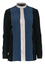 Current Boutique-Akris Punto - Black, Blue, & White Colorblock Silk Blouse Sz 6