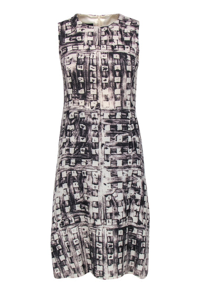 Current Boutique-Akris - Beige & Black Abstract Print Sleeveless Wool A-Line Dress Sz 4